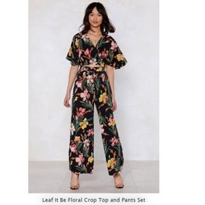 Nasty Gal Leaf It Be Floral Crop Top and Pants Set